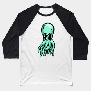 Cute Green Octopus Illustration Cartoon Baseball T-Shirt